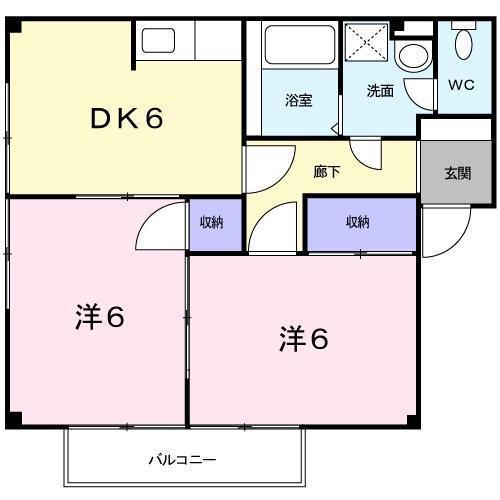 サニーハウスA(2DK/2階)の間取り写真