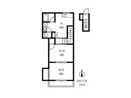 東急東横線 自由が丘駅(東京) 徒歩9分 2階建 築43年(2K/2階)の間取り写真
