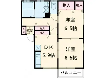 メゾンディアス(2DK/1階)の間取り写真