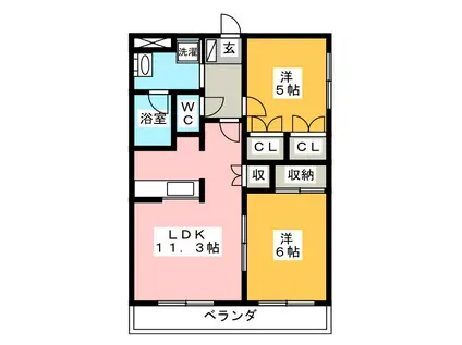 シャングリラ壱番館(2LDK/2階)の間取り写真