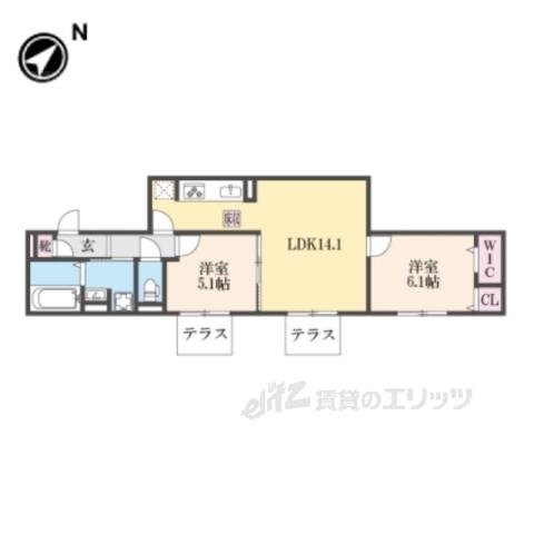 GRAMM奥海印寺 イースト(2LDK/1階)の間取り写真