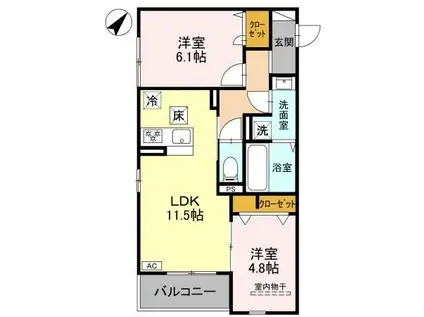 グランマーリエ松野通(2LDK/2階)の間取り写真