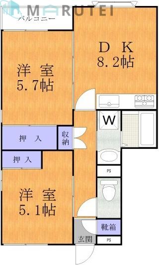ベルウッドコート(2DK/2階)の間取り写真