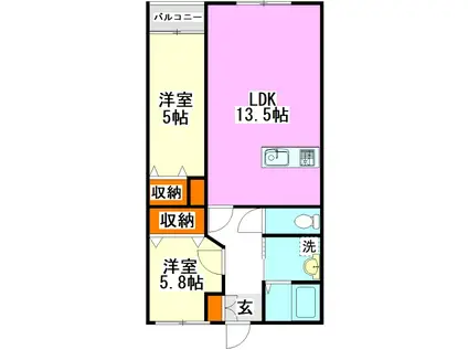グランドゥール潤野(2LDK/4階)の間取り写真