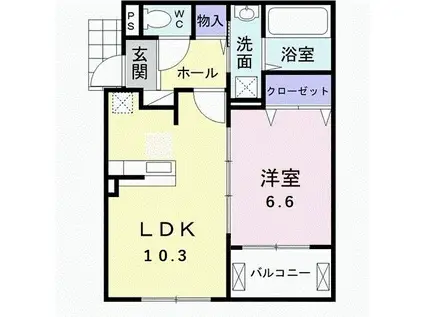 クレアガーデンA(1LDK/2階)の間取り写真