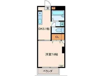 グランうらべ(1DK/2階)の間取り写真