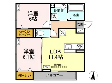 トリシア南蔵王(2LDK/3階)の間取り写真