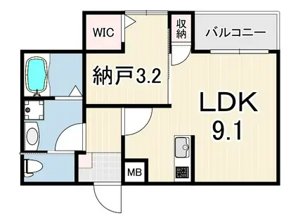 ワコーレヴィータ神戸山本通(1LDK/1階)の間取り写真