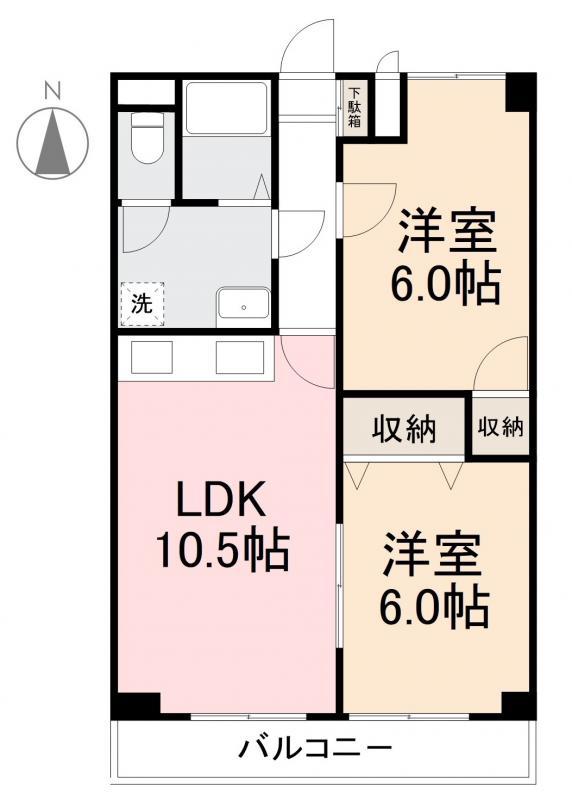 グローバル高松(2LDK/5階)の間取り写真