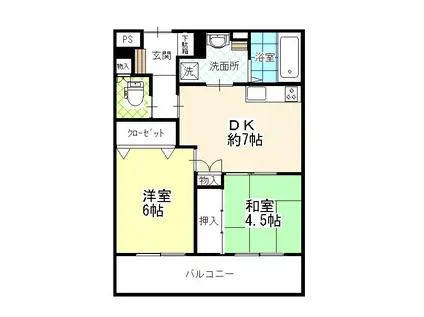 グランドソレイユ(2DK/4階)の間取り写真