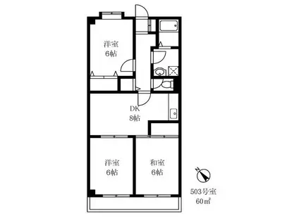 ロイヤルメゾン雪谷(3DK/5階)の間取り写真