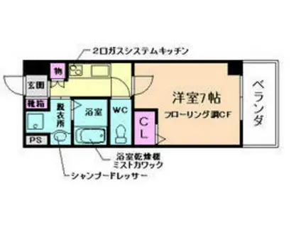 ストロベリーヒルズ阪大前(1K/2階)の間取り写真