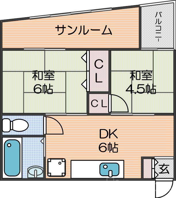 サンコーハイツ(2DK/3階)の間取り写真