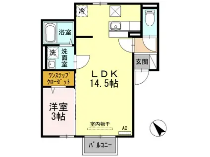 ハピネス下阪本(1LDK/1階)の間取り写真