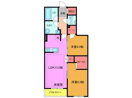 千葉市中央区登戸5丁目メゾン(2LDK/1階)の間取り写真