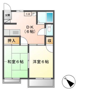 御殿山コーポ(2DK/2階)の間取り写真