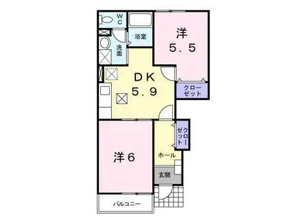 HAYATE(2DK/1階)の間取り写真