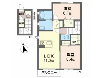 レジデンス岩切(2LDK/2階)の間取り写真