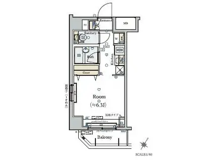 ARTESSIMO LINK BREZZA(ワンルーム/6階)の間取り写真