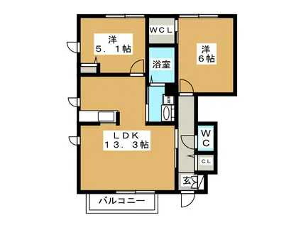 プライムスクエアB(2LDK/1階)の間取り写真