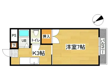 パインクレスト(1K/2階)の間取り写真