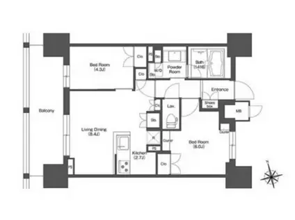 リーブルグラント西新宿イースト(2LDK/9階)の間取り写真