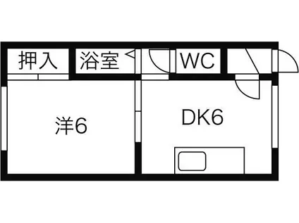 地下鉄東西線 大谷地駅 徒歩5分 2階建 築42年(1DK/2階)の間取り写真