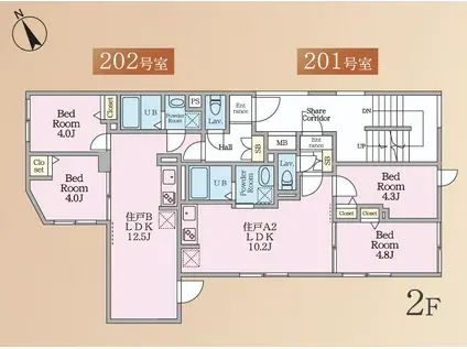 HJクラウンI(2LDK/2階)の間取り写真
