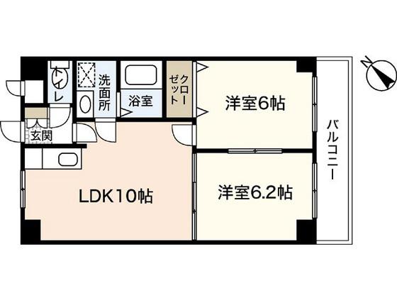 サニーヒルズ大福(2LDK/4階)の間取り写真