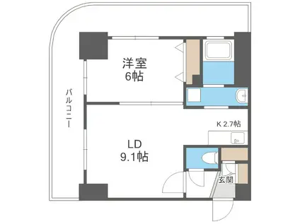 ティアラタワー中島倶楽部(1LDK/23階)の間取り写真