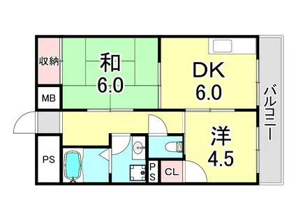 平成マンション(2DK/3階)の間取り写真