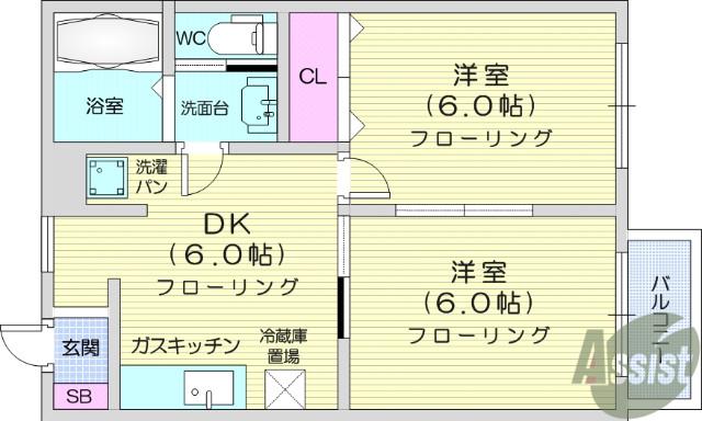 プレステーション愛子B(2DK/2階)の間取り写真