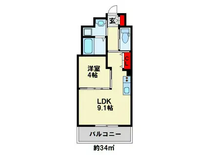 プランタン 伊崎(1LDK/2階)の間取り写真