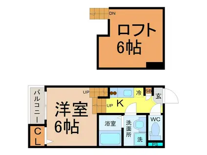 クワンベール(1K/2階)の間取り写真