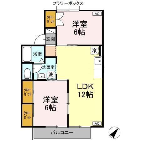 セジュールK(2LDK/2階)の間取り写真