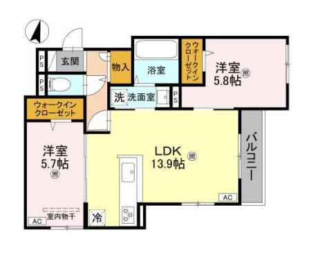 プライム金剛(2LDK/2階)の間取り写真
