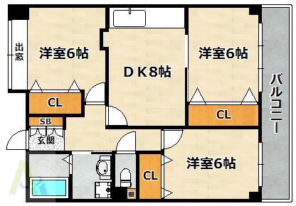 パールハイツ荒田(3DK/3階)の間取り写真