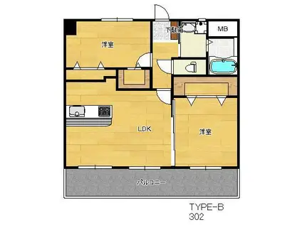 スカイヒルズ清末(2LDK/3階)の間取り写真