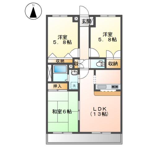 サニーヒル神ノ倉II(3LDK/3階)の間取り写真