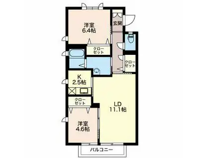 グローバル(2LDK/2階)の間取り写真