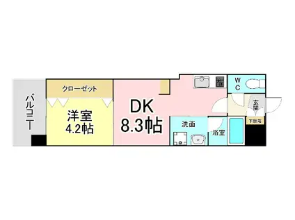 オーヴィジョンQULAS小倉金田(1DK/13階)の間取り写真