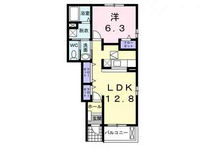 ピュールジャンC(1LDK/1階)の間取り写真