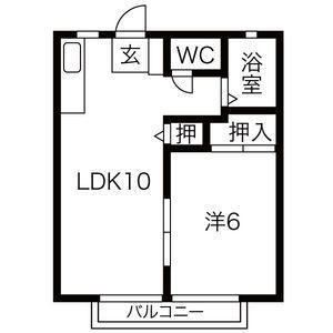 パナタウン杉ノ本 B(1LDK/2階)の間取り写真