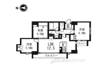 イーグルコート御所南(3LDK/7階)の間取り写真