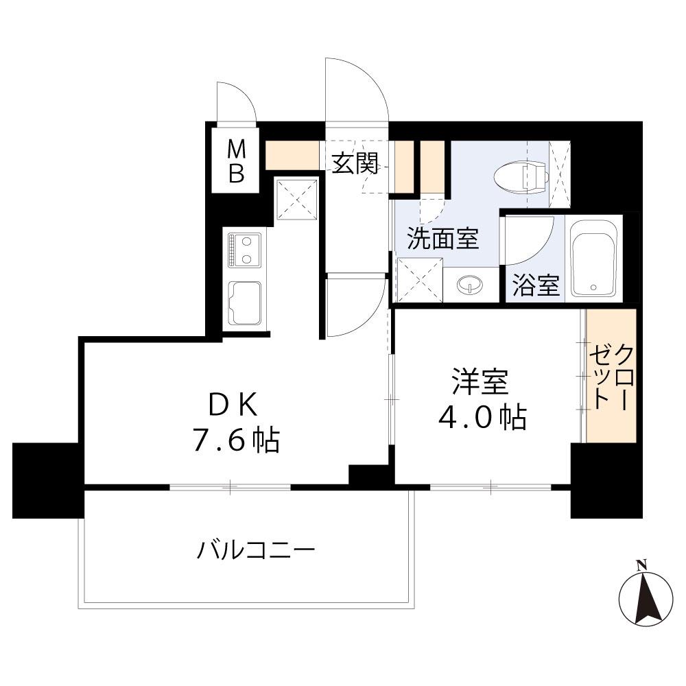 エスライズ難波III(1DK/2階)の間取り写真
