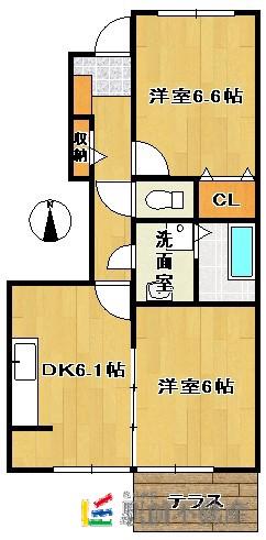 ピュアライヴVII B(2DK/1階)の間取り写真