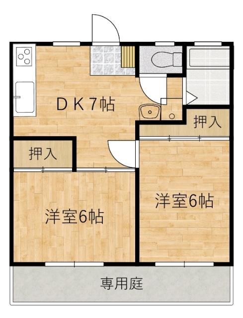 エフェクト物見(2DK/1階)の間取り写真
