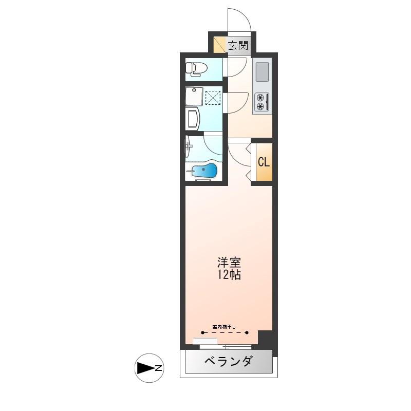 サンライズ宇都宮(1K/4階)の間取り写真
