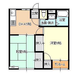 レジデンスR(2DK/2階)の間取り写真