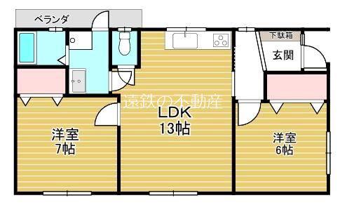 遠州鉄道 曳馬駅 徒歩28分 2階建 築45年(2LDK/2階)の間取り写真